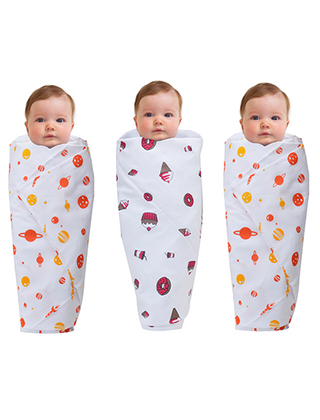 "Orange Space - Pink Food - Orange Space 44 inch " Soft and Smooth Baby Swaddle Wrap