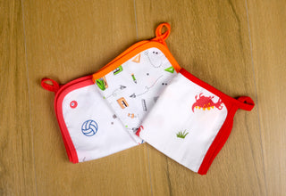 "Orange Stationery - Red Dino - Sports" Silky Smooth Napkins / Washcloths