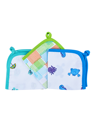 "Turquoise Travel - Green Square Lines - Blue Sea Animals" Silky Smooth Napkins / Washcloths
